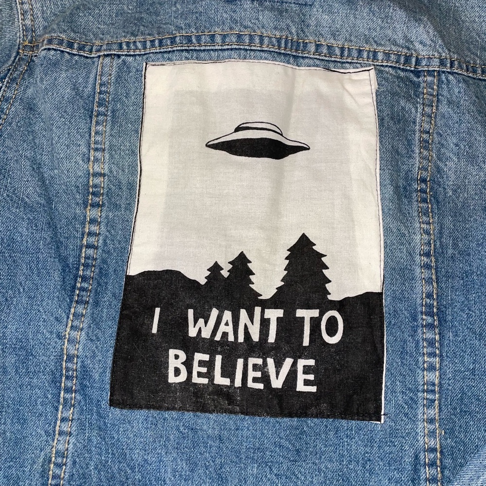 I Want to Believe Sci-Fi / X-Files & Mushroom Embroidered Jean “Denim” Jacket